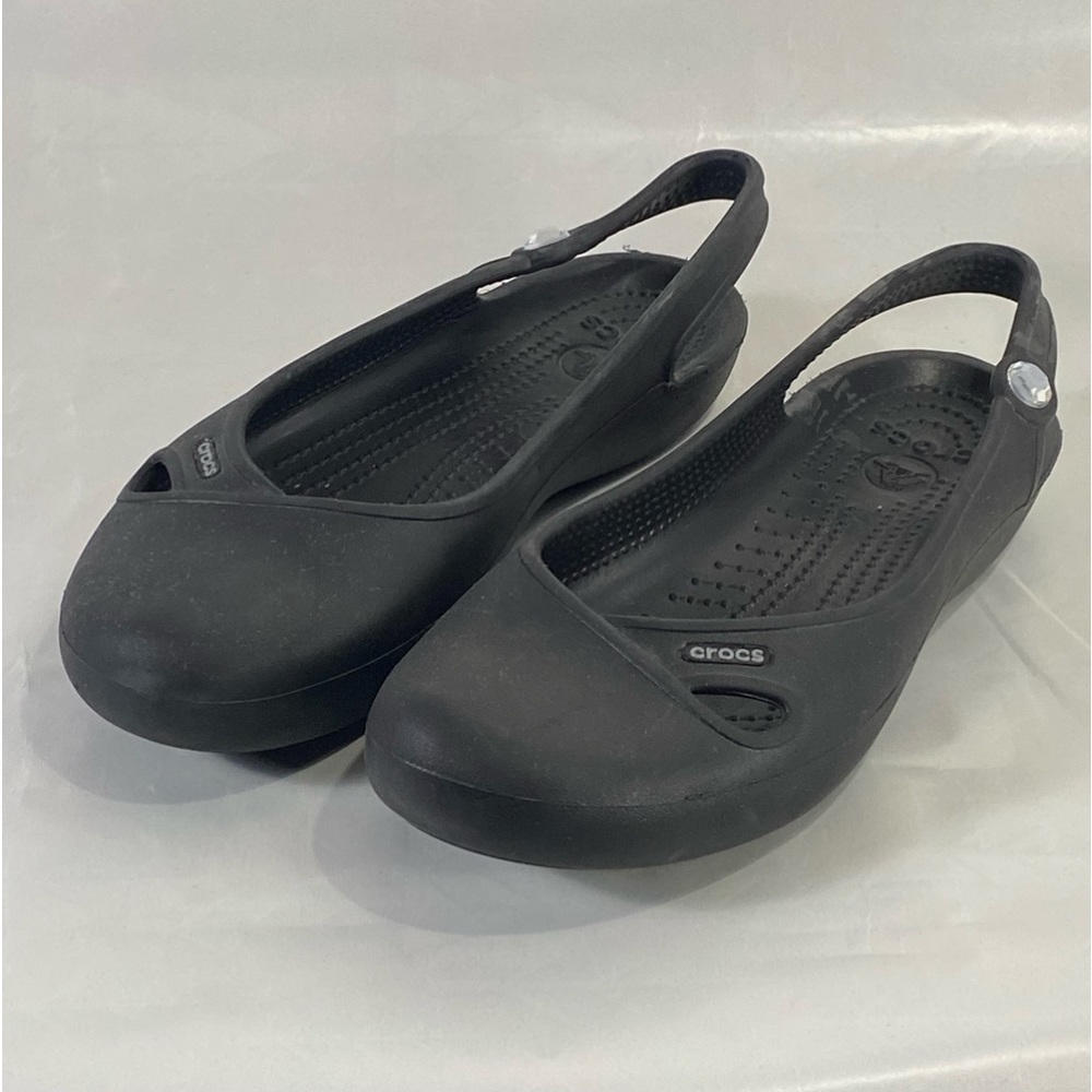 Crocs Olivia Black Jeweled Slingbacks Shoes Size 9 Slip On Ballet Flats